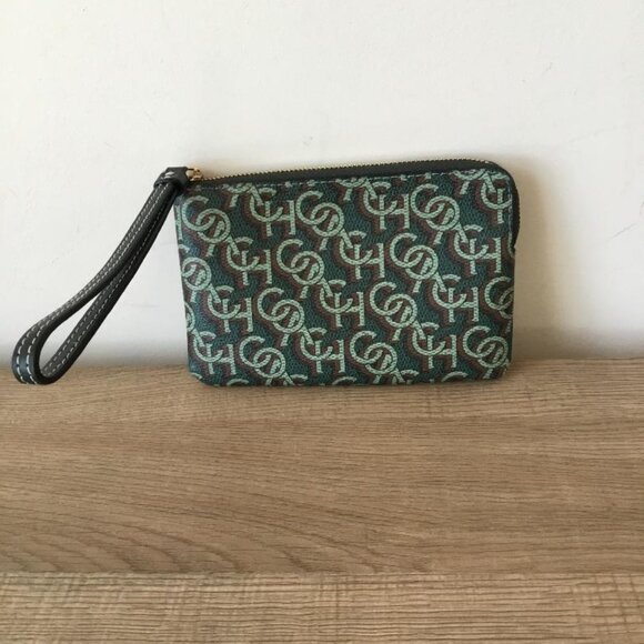 Coach Green Monogram Print Corner Zip Wristlet - Picture 1 of 8